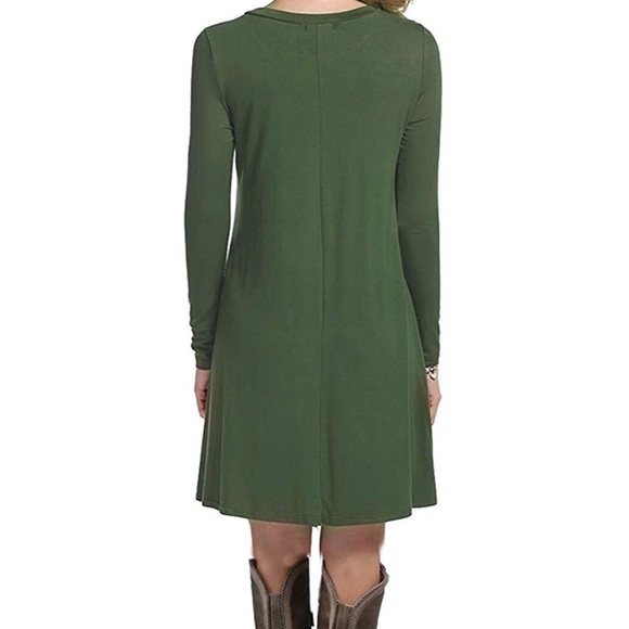 Army Green Long Sleeve Dress - Picture 3 of 7